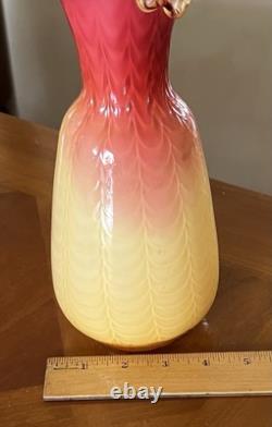 Victorian Cased Art Glass 10 1/4 Vase, Amber Rim, Drapery Pattern, c. 1900