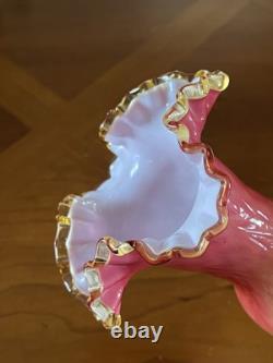 Victorian Cased Art Glass 10 1/4 Vase, Amber Rim, Drapery Pattern, c. 1900