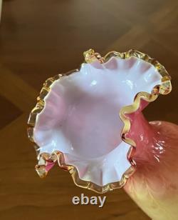 Victorian Cased Art Glass 10 1/4 Vase, Amber Rim, Drapery Pattern, c. 1900