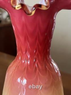 Victorian Cased Art Glass 10 1/4 Vase, Amber Rim, Drapery Pattern, c. 1900