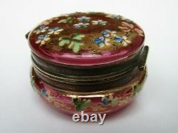 Victorian Collectable Cranberry Gold Gilt Enamelled Glass Snuff/Trinket Box jar