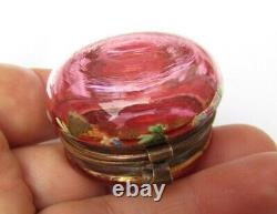 Victorian Collectable Cranberry Gold Gilt Enamelled Glass Snuff/Trinket Box jar