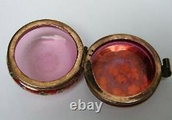 Victorian Collectable Cranberry Gold Gilt Enamelled Glass Snuff/Trinket Box jar