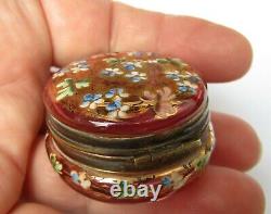 Victorian Collectable Cranberry Gold Gilt Enamelled Glass Snuff/Trinket Box jar