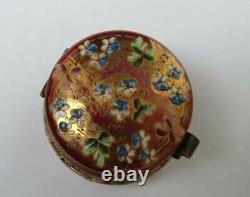 Victorian Collectable Cranberry Gold Gilt Enamelled Glass Snuff/Trinket Box jar