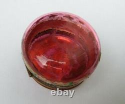 Victorian Collectable Cranberry Gold Gilt Enamelled Glass Snuff/Trinket Box jar