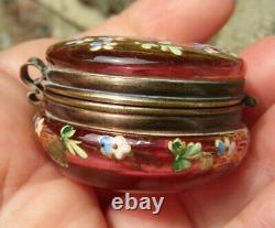 Victorian Collectable Cranberry Gold Gilt Enamelled Glass Snuff/Trinket Box jar