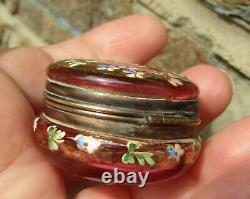 Victorian Collectable Cranberry Gold Gilt Enamelled Glass Snuff/Trinket Box jar