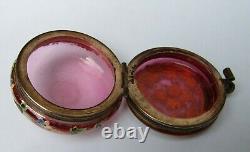 Victorian Collectable Cranberry Gold Gilt Enamelled Glass Snuff/Trinket Box jar