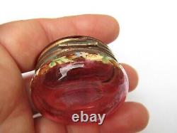 Victorian Collectable Cranberry Gold Gilt Enamelled Glass Snuff/Trinket Box jar