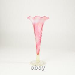 Victorian Cranberry Pink / Vaseline Art Glass Vase 8 Tall