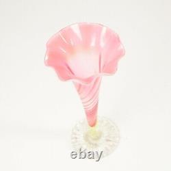 Victorian Cranberry Pink / Vaseline Art Glass Vase 8 Tall