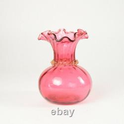 Victorian Cranberry / Vaseline Rigaree Art Glass Vase 5-1/4 Tall