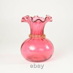 Victorian Cranberry / Vaseline Rigaree Art Glass Vase 5-1/4 Tall