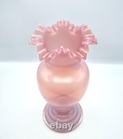 Victorian Glass Vase Pink Opaline Glass Vase Ruffled Neck Glass Vase Stunning
