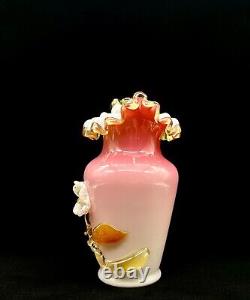 Victorian Glass Vase Steven And Williams Pink Overlay Applied Floral Decor