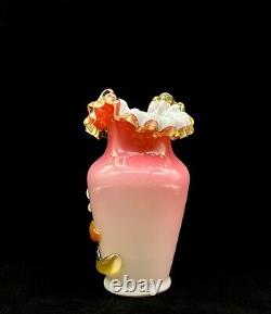 Victorian Glass Vase Steven And Williams Pink Overlay Applied Floral Decor