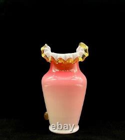 Victorian Glass Vase Steven And Williams Pink Overlay Applied Floral Decor