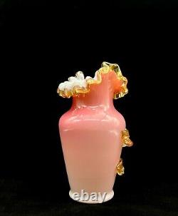 Victorian Glass Vase Steven And Williams Pink Overlay Applied Floral Decor