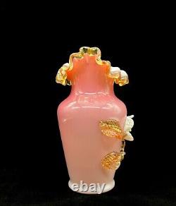 Victorian Glass Vase Steven And Williams Pink Overlay Applied Floral Decor