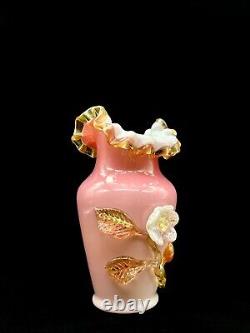 Victorian Glass Vase Steven And Williams Pink Overlay Applied Floral Decor