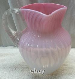 Victorian Hand Blown Opalescent Pink Art Glass Pitcher 8