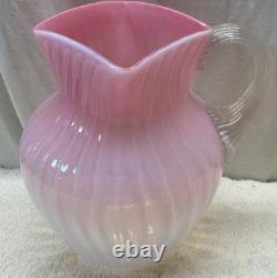 Victorian Hand Blown Opalescent Pink Art Glass Pitcher 8