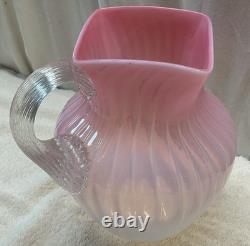 Victorian Hand Blown Opalescent Pink Art Glass Pitcher 8