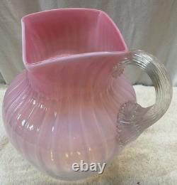 Victorian Hand Blown Opalescent Pink Art Glass Pitcher 8