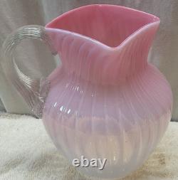 Victorian Hand Blown Opalescent Pink Art Glass Pitcher 8