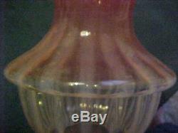 Victorian PINK OPALESCENT STRIPE Art Glass Kerosene Oil Lamp Shade 4 Duplex