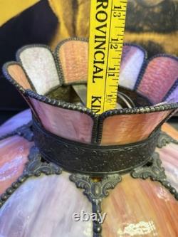Victorian Pink Art Glass Hanging Chandelier Pendant Light 18 READ