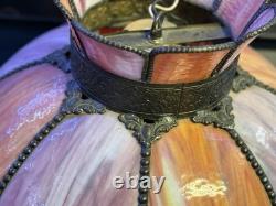 Victorian Pink Art Glass Hanging Chandelier Pendant Light 18 READ