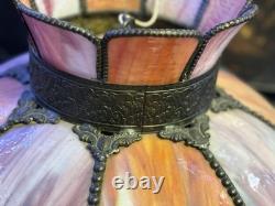 Victorian Pink Art Glass Hanging Chandelier Pendant Light 18 READ