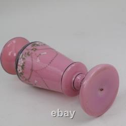 Victorian Pink Opaline Glass Vase Raised Enamels Silver Band h23cm Circa 1890