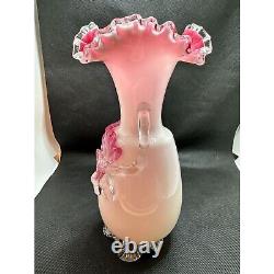 Victorian Pink White Cased Art Glass Vase Applied Acorns Stevens Williams Webb