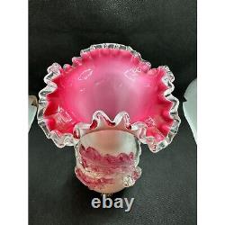 Victorian Pink White Cased Art Glass Vase Applied Acorns Stevens Williams Webb