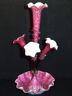 Victorian Pink & White Glass 4 Branch Centerpiece Epergne With Mottling