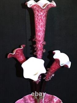 Victorian Pink & White Glass 4 Branch Centerpiece Epergne With Mottling