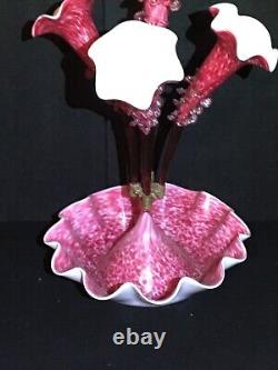 Victorian Pink & White Glass 4 Branch Centerpiece Epergne With Mottling