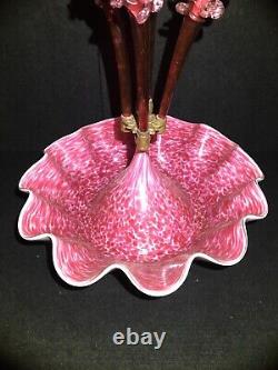 Victorian Pink & White Glass 4 Branch Centerpiece Epergne With Mottling