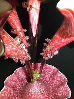 Victorian Pink & White Glass 4 Branch Centerpiece Epergne With Mottling