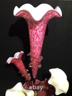 Victorian Pink & White Glass 4 Branch Centerpiece Epergne With Mottling