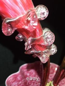 Victorian Pink & White Glass 4 Branch Centerpiece Epergne With Mottling