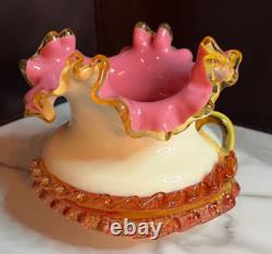 Victorian Ruffled Steven & Williams Antique Pink Art Glass Vase