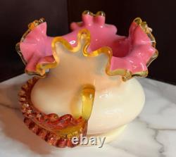Victorian Ruffled Steven & Williams Antique Pink Art Glass Vase