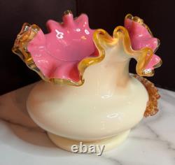 Victorian Ruffled Steven & Williams Antique Pink Art Glass Vase