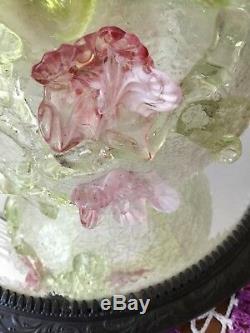 Victorian Stevens & Williams Vaseline & Cranberry Art Crackle Glass Rose Bowl