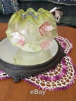 Victorian Stevens & Williams Vaseline & Cranberry Art Crackle Glass Rose Bowl