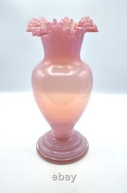 Victorian Vase Pink Opaline Glass Vase Ruffled Neck Glass Vase Stunning